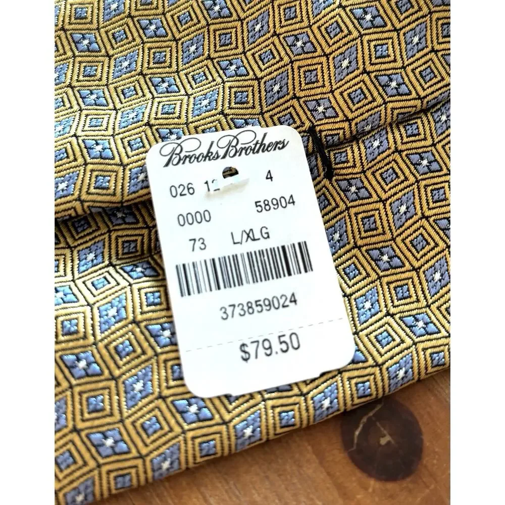 VTG Brooks Brothers Tie NWT Yellow Geometric Print 100% Italian Silk Made In USA
